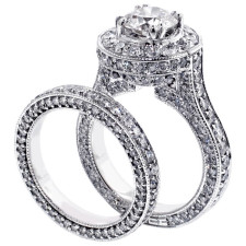 Yaffie White Gold Diamond Halo Bridal Set — Craftsmanship & Elegance