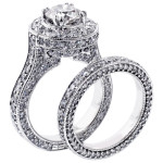 Yaffie White Gold Diamond Halo Bridal Set with 5.33ct TDW and Clarity Enhancement.