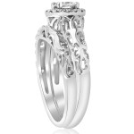 Vintage Filigree Diamond Halo Ring with Matching Wedding Band, set in White Gold with 5/8ct Total Diamond Weight.