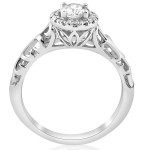 Vintage Diamond Halo Ring with Delicate Filigree in Yaffie White Gold