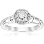 Vintage Diamond Halo Ring with Delicate Filigree in Yaffie White Gold
