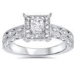 Vintage Princess-cut Diamond Engagement Ring with Halo Setting, 5/8ct TDW in White Gold by Yaffie