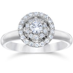 Vintage Yaffie White Gold Ring with Double Halo and 5/8ct TDW Diamonds for Your Engagement