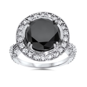 Vintage Diamond Halo Ring - Black and White Diamonds in 7 1/3ct White Gold Customised by Yaffie™