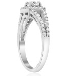 Yaffie White Gold Diamond Halo Split Shank Ring - 7/8 ct TDW in Cushion Cut
