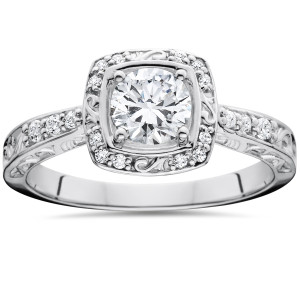 Sculptural Yaffie White Gold Diamond Engagement Ring - 7/8 ct TDW