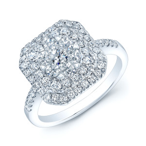 Sparkling Yaffie White Gold Cushion Diamond Ring with 7/8ct Total Diamond Weight.