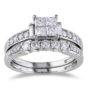 Signature Yaffie White Gold Bridal Ring Set with a Certified 1ct TDW Diamond Sparkle