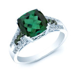 Emerald and Diamond Ring with Yaffie White Gold 1/4ct Total Weight