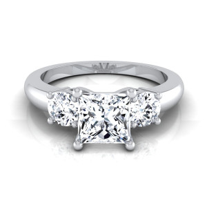 IGI-certified Yaffie 3-Stone Engagement Ring with Princess-Cut Center & 1 1/4ct TDW in White Gold