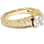 Vintage Eco-Friendly Diamond Engagement Ring with Lab Grown Yaffie Gold Filigree