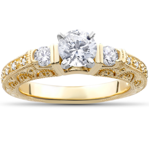 Vintage Eco-Friendly Diamond Engagement Ring with Lab Grown Yaffie Gold Filigree