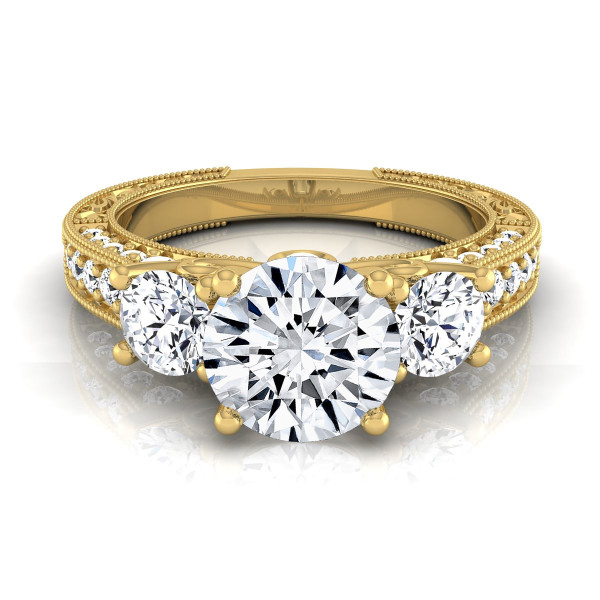 Golden Trio 1.875ct Total Diamond Weight Round Engagement Ring