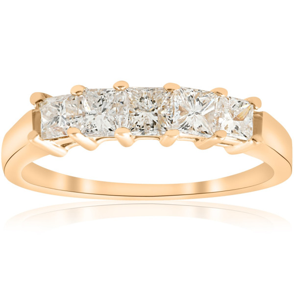 Sparkling 1 ct TDW Five Stone Princess Cut Diamond Ring: Celebrate Love with Yaffie Gold
