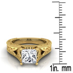 Milgrain Finish White Diamond Engagement Ring with Yaffie Gold 1/2ctw TDW
