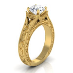 Milgrain Finish White Diamond Engagement Ring with Yaffie Gold 1/2ctw TDW