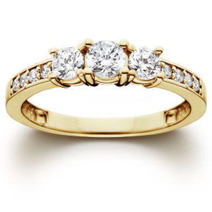 Sparkling Yaffie Gold 1ct TDW Three-Stone Diamond Engagement Ring