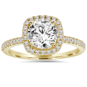 Yaffie Gold Diamond Halo Engagement Ring with 2 ct TDW and Clarity Enhancement