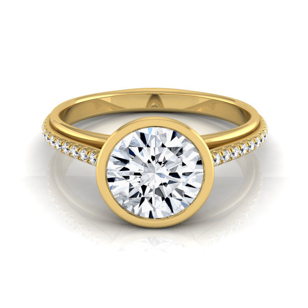 Certified Yaffie Gold Solitaire Engagement Ring with Round Bezel-set 1 1/10ct Diamond.