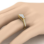 Certified Yaffie Gold Engagement Ring with 1.75ct Princess-Cut Trio of Stones.