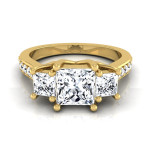 Certified Yaffie Gold Engagement Ring with 1.75ct Princess-Cut Trio of Stones.
