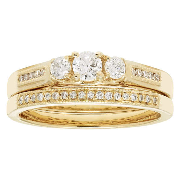 Yaffie Gold Round Diamond Bridal Ring Set, TDW 1/2ct Certified by IGI