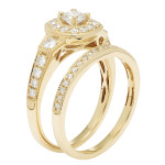 1ct TDW Round Diamond Bridal Ring Set, Certified by IGI and Adorned with Yaffie Luxurious Gold