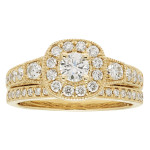 1ct TDW Round Diamond Bridal Ring Set, Certified by IGI and Adorned with Yaffie Luxurious Gold