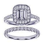 Yaffie White Gold Emerald-cut Engagement Ring Set with 2 2/5ct TDW of Pave Set Sparkling Diamonds