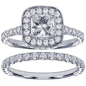 Sparkling White Gold Princess-cut Diamond Engagement Ring with 2 3/4ct TDW Encrustment from Yaffie.