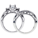 Braided 3-Stone Princess Cut Diamond Ring Set by Yaffie - 14k Gold, 2ct TDW for Your Special Day
