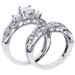 Braided 3-Stone Princess Cut Diamond Ring Set by Yaffie - 14k Gold, 2ct TDW for Your Special Day
