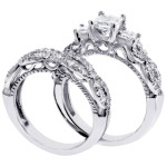 Yaffie 14k Gold 3-Stone Diamond Braided Engagement Set with 2ct TDW Princess Cut