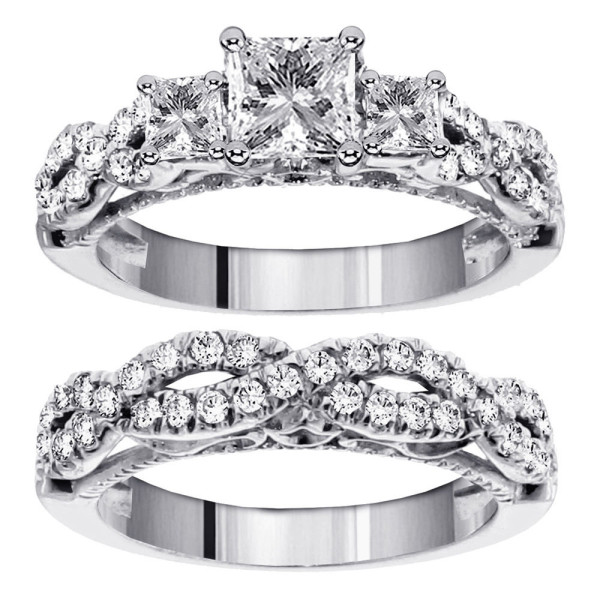 Braided Princess Cut Diamond Engagement Ring Set in 14k Gold with 2ct TDW