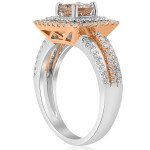 Double Cushion Halo Morganite Engagement Ring with White and Rose Gold and 1.73 ct TW Diamonds by Yaffie.