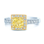 Fancy Yellow Radiant Diamond Engagement Ring - Yaffie Gold 1 1/3ct TDW Certified