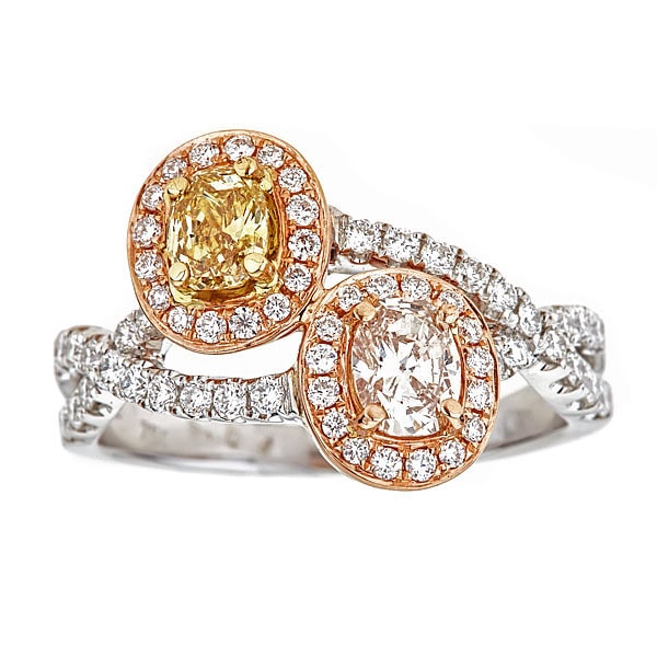 Radiant Yaffie Ring Sparkles with Two-tone 1 1/3ct TDW Diamonds in Yellow, Pink, and White