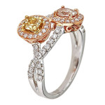 Radiant Yaffie Ring Sparkles with Two-tone 1 1/3ct TDW Diamonds in Yellow, Pink, and White