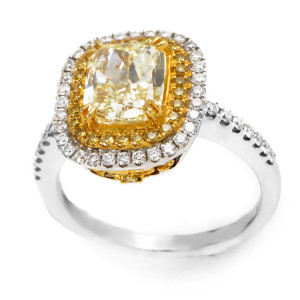 Certified Yellow and White Diamond Engagement Ring with 2 5/8ct TDW in Two-tone Gold by Yaffie