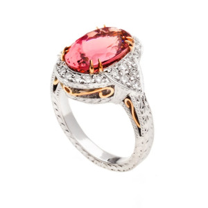 Two-Toned Gold Ring with Pink Tourmaline and 3/4ct TDW Diamonds by Yaffie