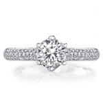 Sparkling Yaffie White Gold Solitaire Engagement Ring with 1.3ct TDW Micro Pave Diamond