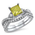 Bridal Set with 1 2/5ct TDW Yellow Diamond in Yaffie White Gold