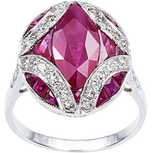 Elegant Estate Ring with French-cut Ruby and 1/2ct TDW Diamond in Yaffie White Gold