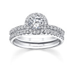 White Gold Diamond Bridal Set with Halo Accent, featuring 1ct TDW