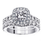 Halo Gleam Diamond Bridal Set with 3 1/3ct TDW in White Gold by Yaffie
