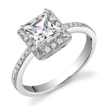 Princess Diamond Halo Engagement Ring with 3/4ct TDW in Yaffie White Gold