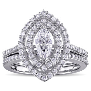 Double Teardrop Halo Bridal Set with Yaffie 1ct Marquise-Cut Diamond on White Gold from The Signature Collection
