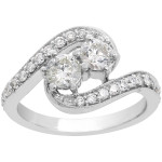 White Gold Milgrain Prong Pave Ring with Two Diamonds