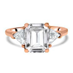 Rose Gold Trillion Diamond Engagement Ring with a Brilliant Yaffie Emerald Moissanite Centerpiece weighting 2 1/3 ct TGW