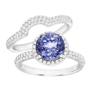 Yaffie White Gold Engagement Ring Set Sparkles with 2 1/4 ct of Tanzanite and 5/8 ct of Diamonds in a Gorgeous Purple Hue